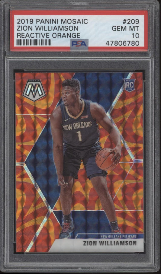 Zion Williamson 2019-20 Panini Mosaic Reactive Orange Prizm RC #209 PSA 10