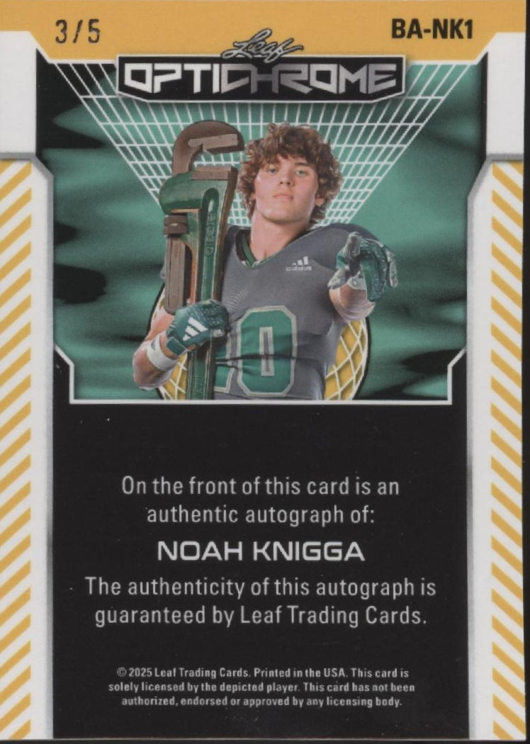 Noah Knigga 2025 Leaf Optichrome Purple Refractor Auto 3/5 #BA-NK1