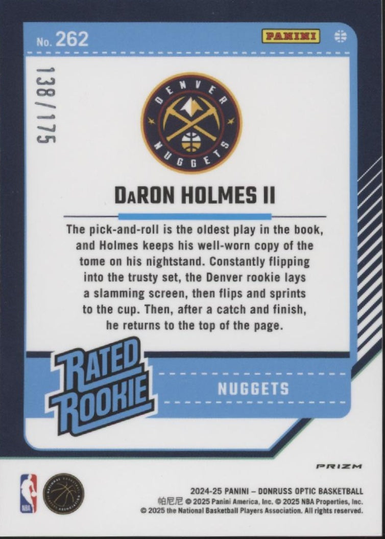DaRon Holmes II 2024-25  Donruss Optic Rated Rookie Blue Hyper Prizm RC 138/175
