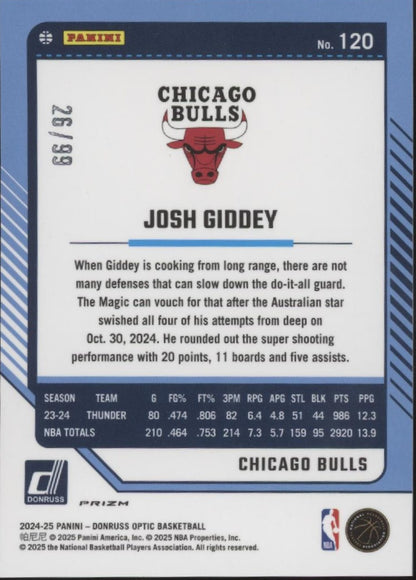 Josh Giddey 2024-25 Panini Donruss Optic Bronze Prizm 26/99 #120