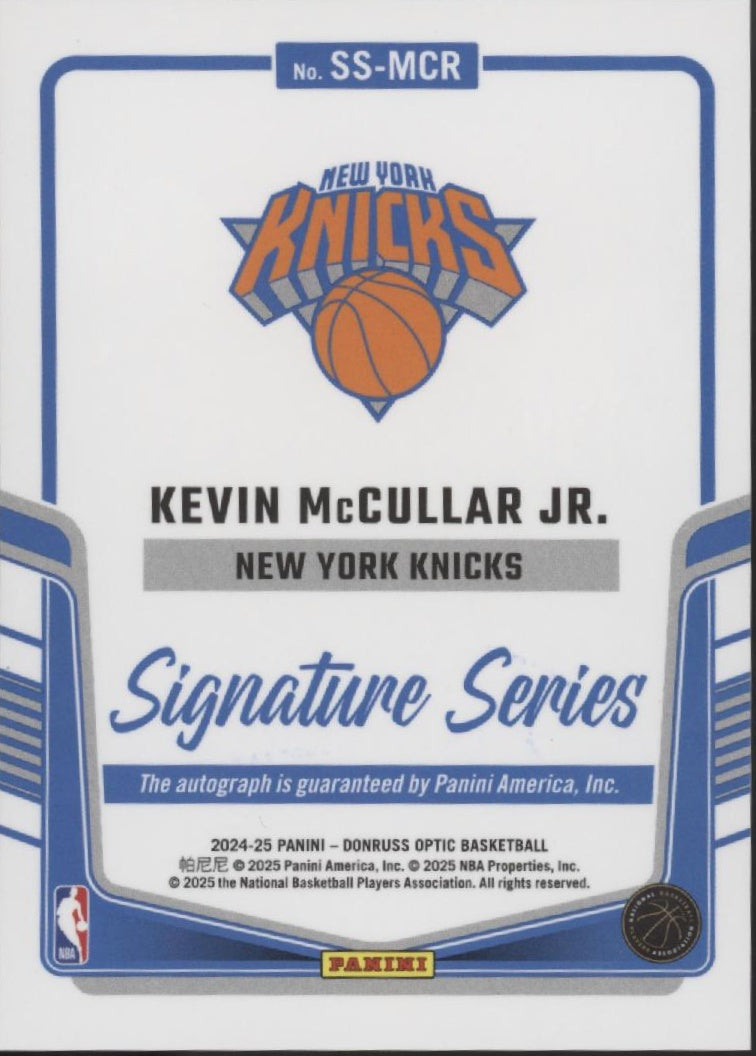 Kevin McCullar Jr. 2024-25 Panini Donruss Optic Signature Series RC Auto #SS-MCR