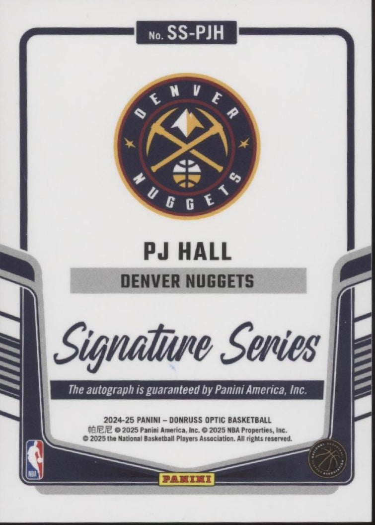 PJ Hall 2024-25 Panini Donruss Optic Signature Series RC Auto #SS-PJH