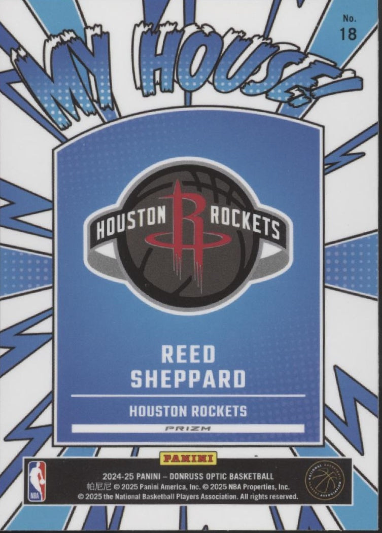 Reed Sheppard 2024-25 Panini Donruss Optic My House! Purple Prizm RC #18