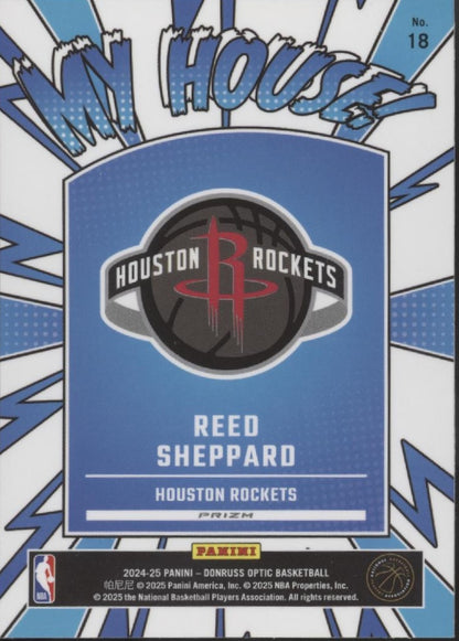 Reed Sheppard 2024-25 Panini Donruss Optic My House! Purple Prizm RC #18