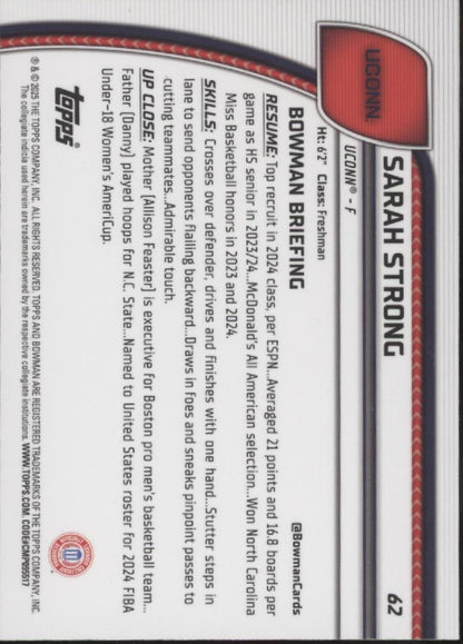 Sarah Strong 2024-25 Bowman Chrome University Purple Lava Refractor #62