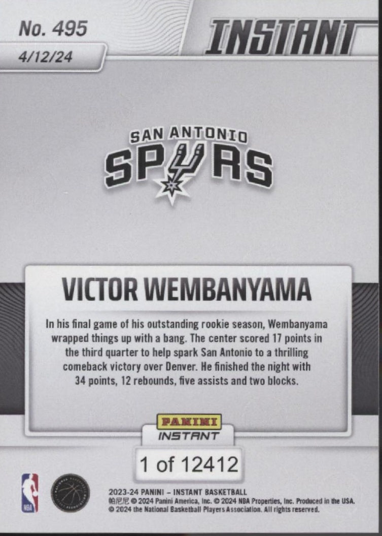 Victor Wembanyama 2023-24 Panini Instant RC #495