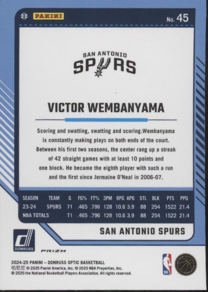 Victor Wembanyama 2024-25 Panini Donruss Optic Pink Hyper Prizm #45
