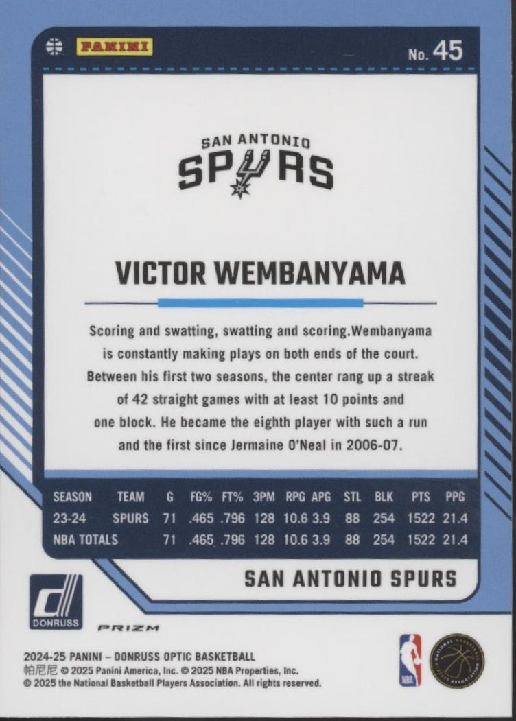 Victor Wembanyama 2024-25 Panini Donruss Optic Prizm #45