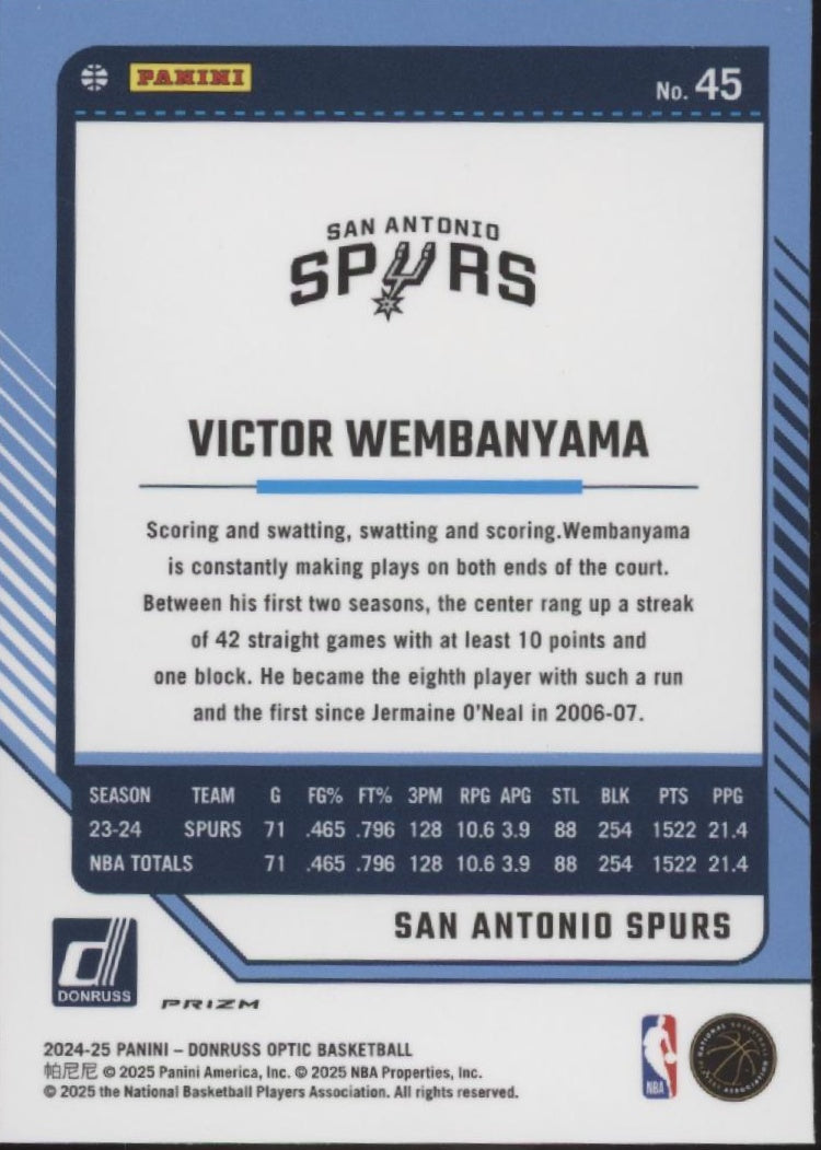 Victor Wembanyama 2024-25 Panini Donruss Optic Purple Shock Prizm #45