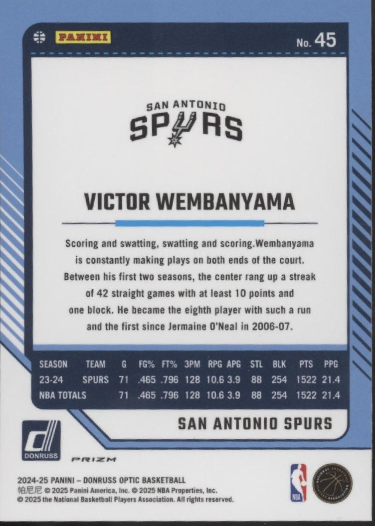 Victor Wembanyama 2024-25 Panini Donruss Optic Purple Prizm #45