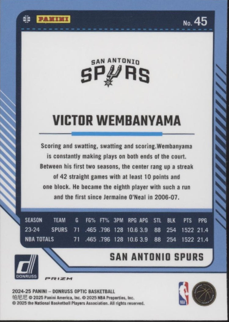 Victor Wembanyama 2024-25 Panini Donruss Optic Pink Hyper Prizm #45 #1