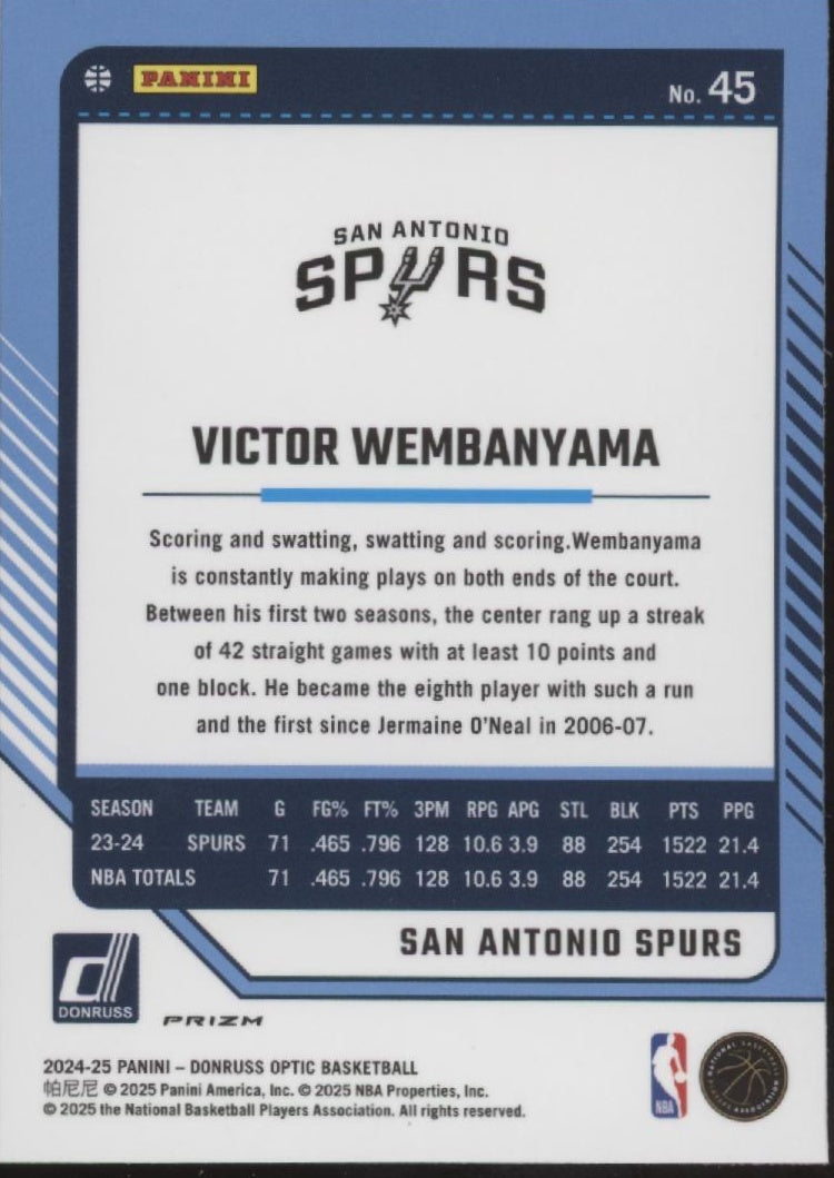 Victor Wembanyama 2024-25 Panini Donruss Optic Pink Hyper Prizm #45 #3