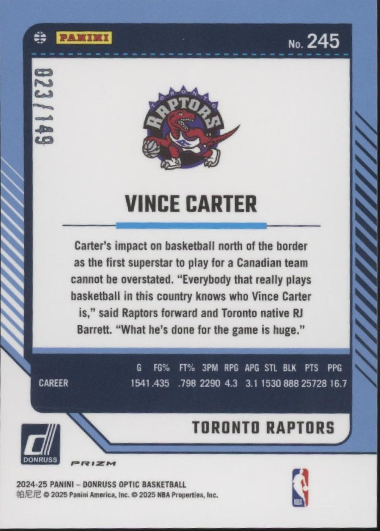 Vince Carter 2024-25 Panini Donruss Optic Legends Green Shock Prizm /149 #1