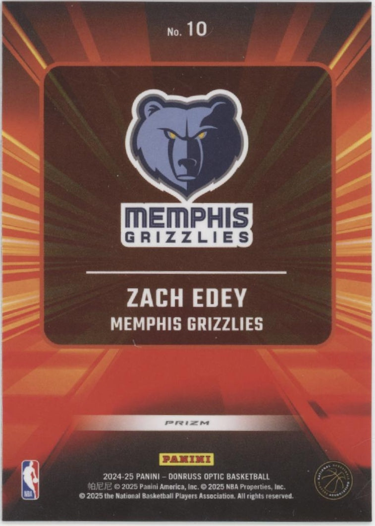Zach Edey 2024-25 Panini Donruss Optic Express Lane Purple Prizm RC #10