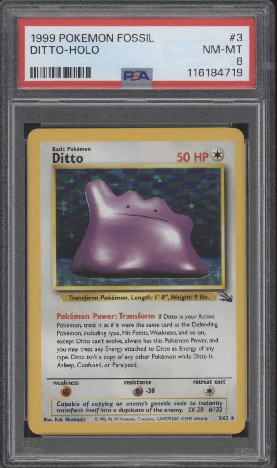 Ditto Pokemon Fossil Holo #3 PSA 8