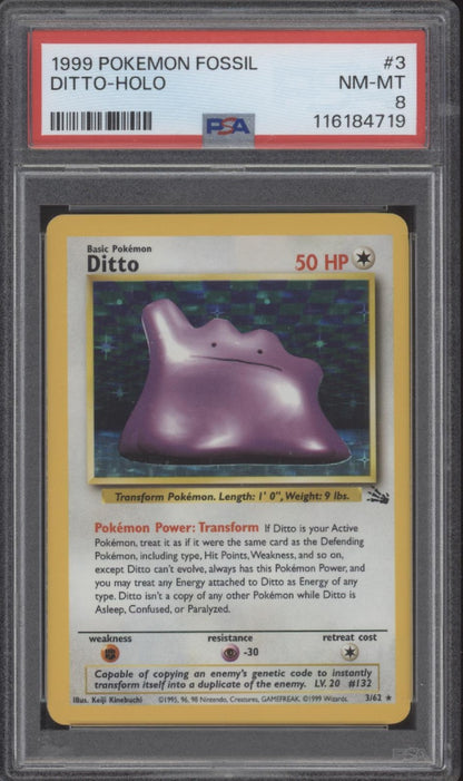 Ditto Pokemon Fossil Holo #3 PSA 8