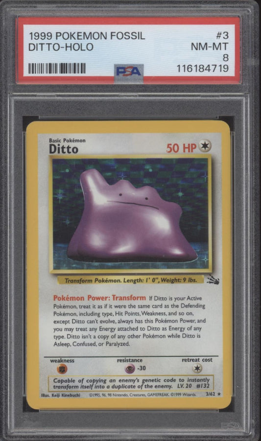 Ditto Pokemon Fossil Holo #3 PSA 8