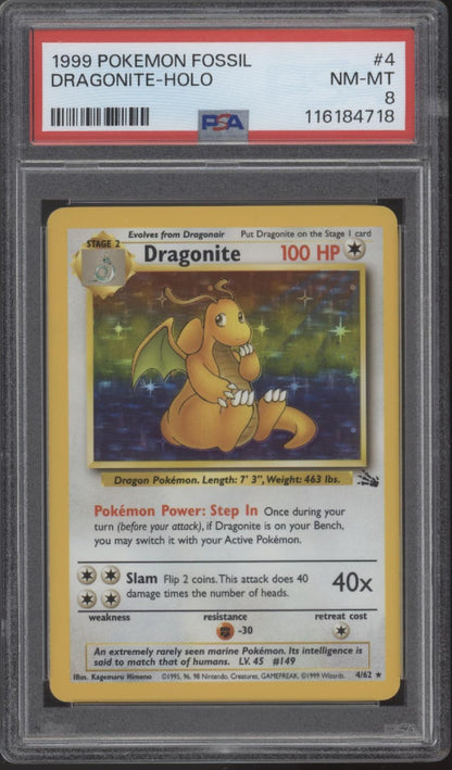 Dragonite Pokemon Fossil Holo #4 PSA 8