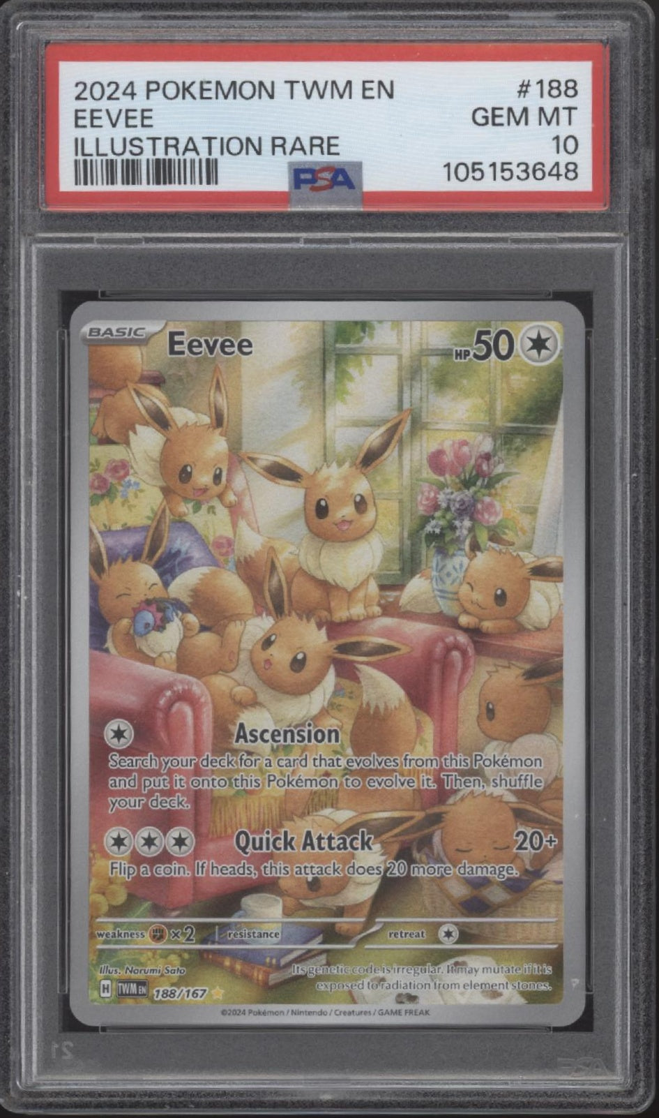 Eevee Pokemon Twilight Masquerade Illustration Rare #188 PSA 10