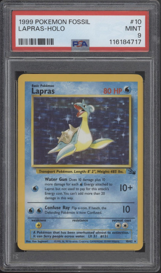 Lapras Pokemon Fossil Holo #10 PSA 9