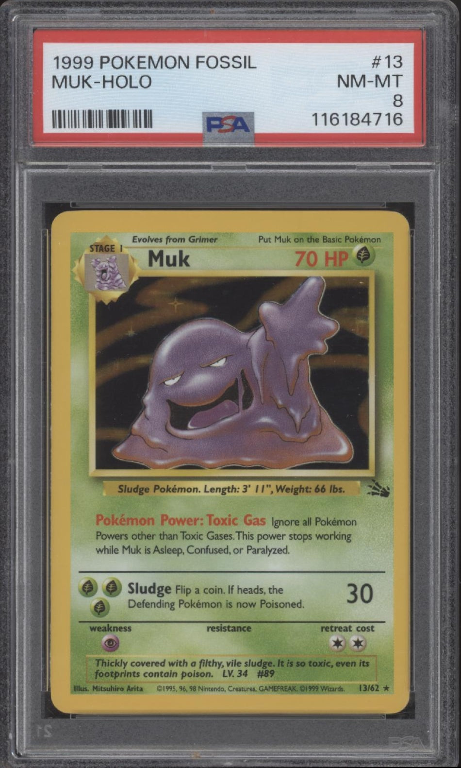 Muk Pokemon Fossil Holo #13 PSA 8