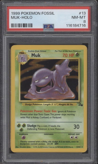 Muk Pokemon Fossil Holo #13 PSA 8