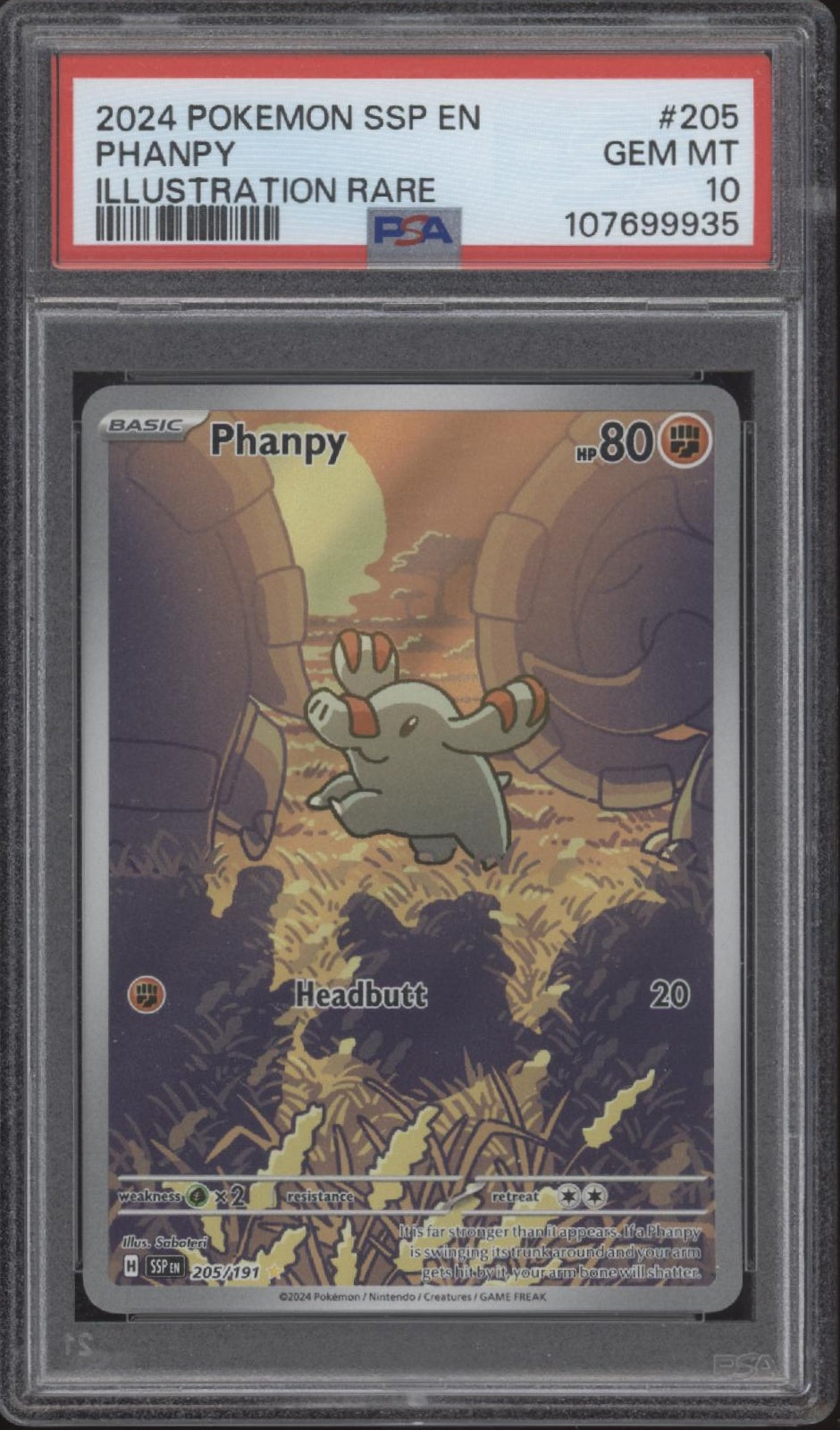 Phanpy Pokemon Surging Sparks Illustration Rare #205 PSA 10