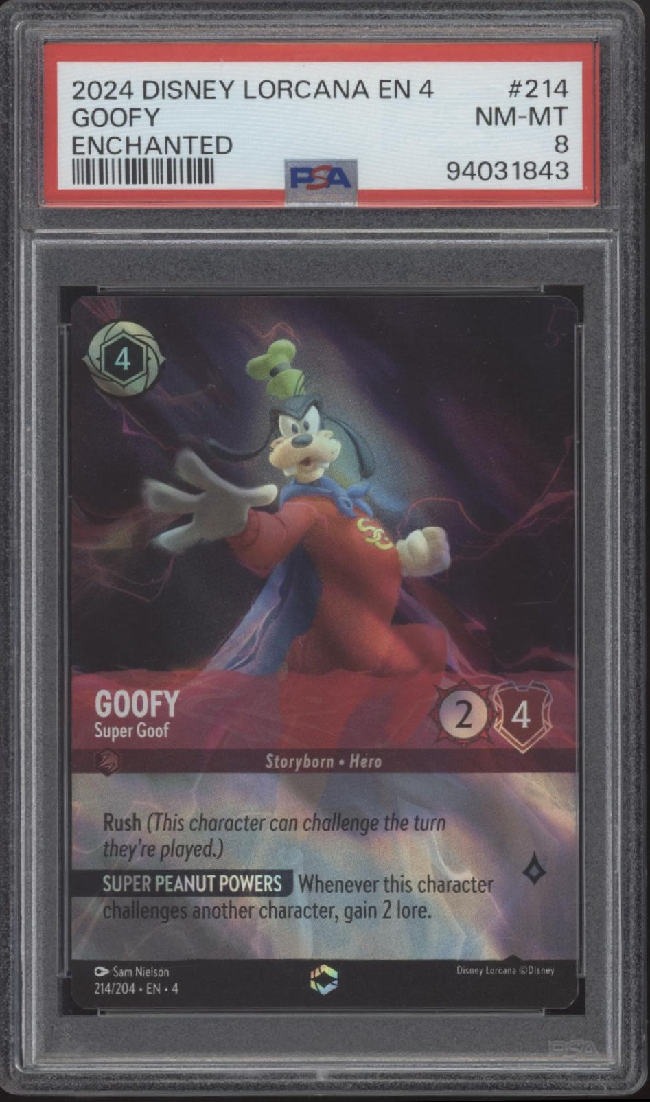Goofy Super Goof Disney Lorcana Ursula's Return Enchanted #214 PSA 8