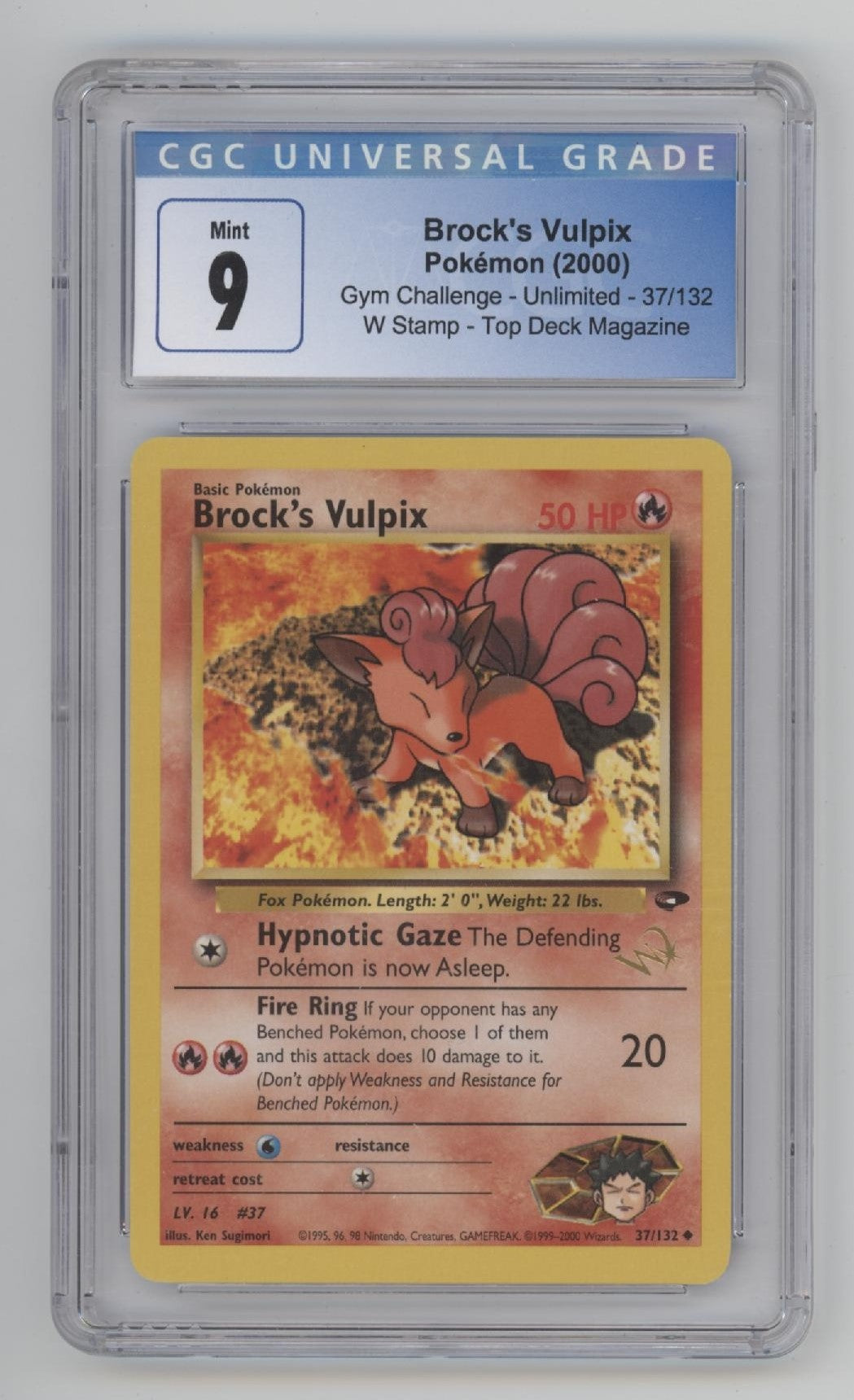Brock's Vulpix Pokemon Gym Challenge W Stamp Top Deck Magazine #37 CGC 9
