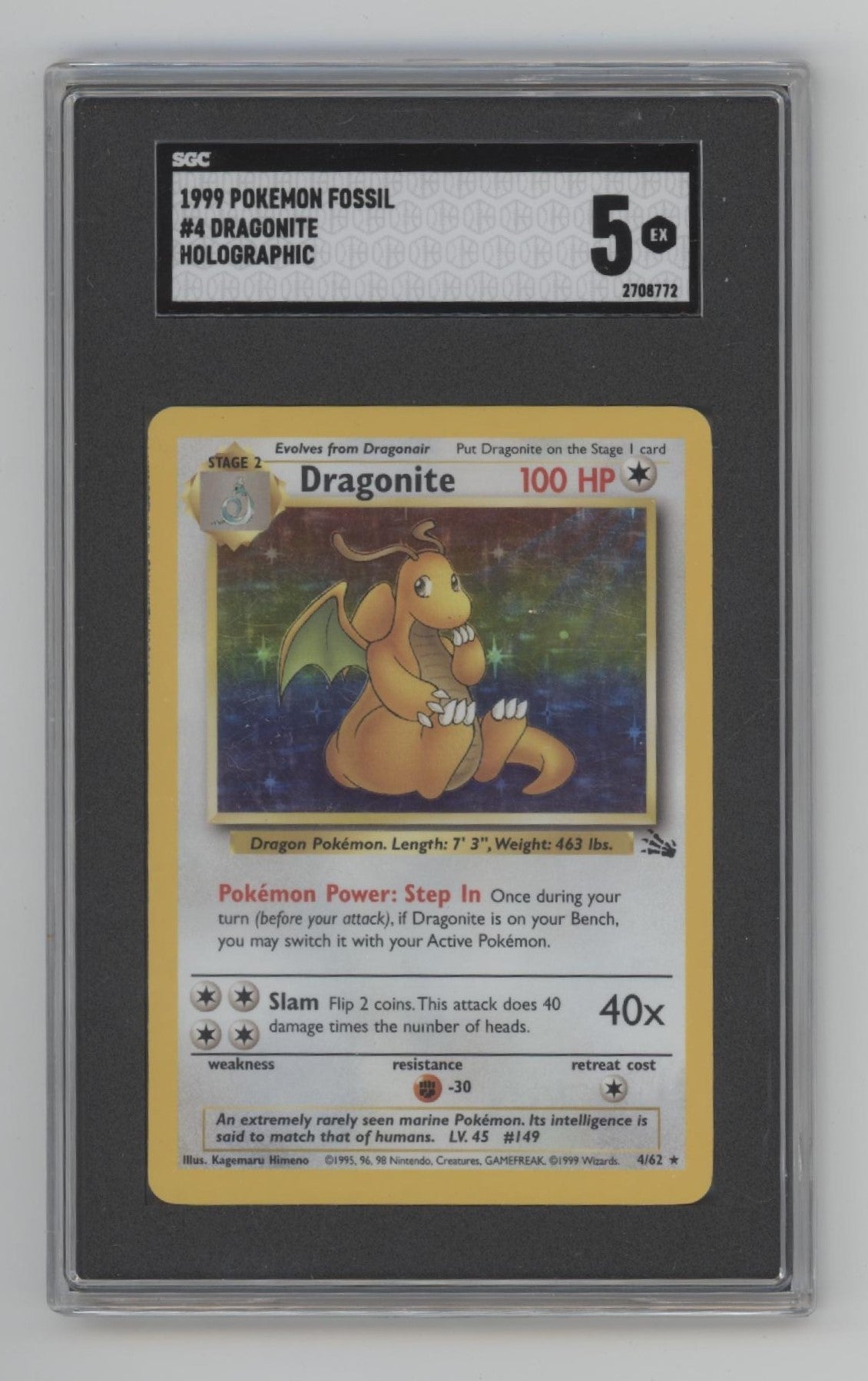 Dragonite Pokemon Fossil Holo #4 SGC 5