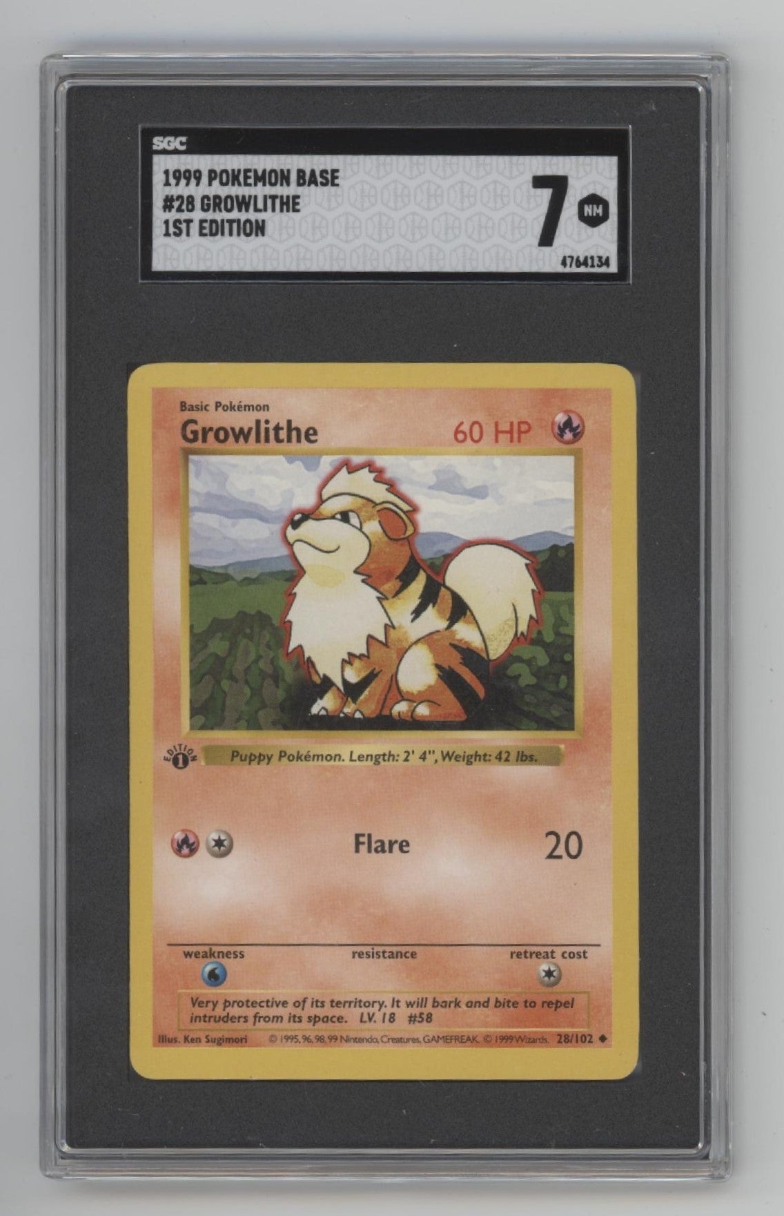 Growlithe Pokemon Base Set 1st Edition #28 SGC 7
