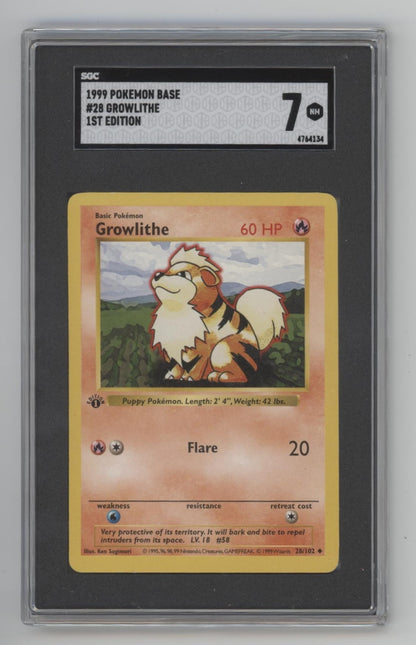 Growlithe Pokemon Base Set 1st Edition #28 SGC 7
