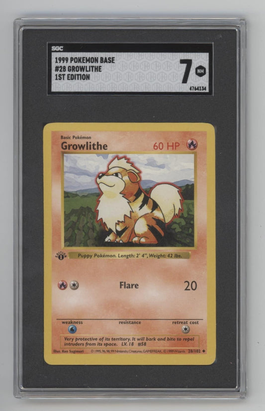 Growlithe Pokemon Base Set 1st Edition #28 SGC 7