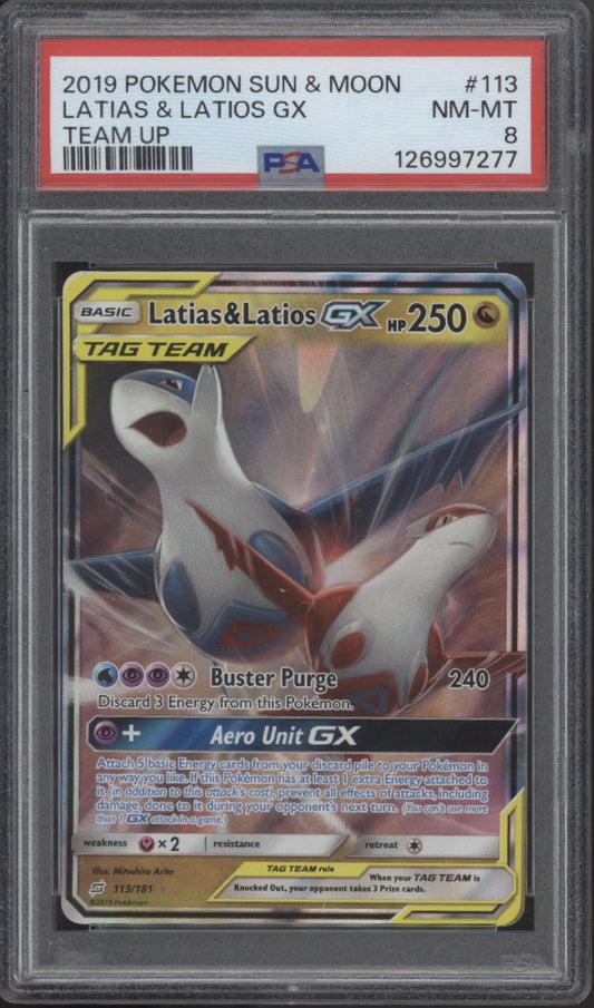 Latias & Latios Pokemon Sun & Moon Team Up #113 PSA 8