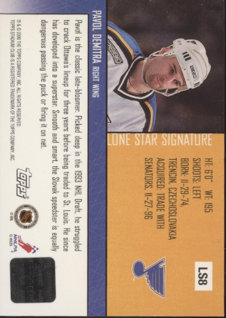 Pavol Demitra 2000-01 Topps Stadium Club Lone Star Signatures Auto #LS8