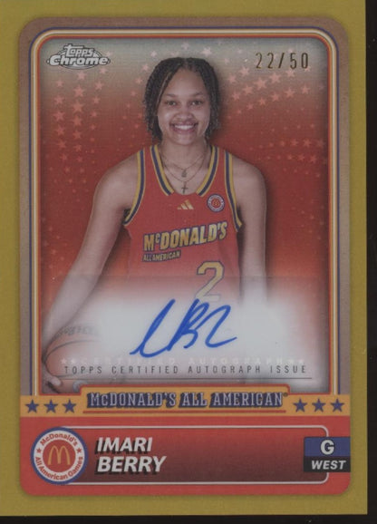 Imari Berry 2024 Topps Chrome McDonald's All American Gold Refractor Auto 22/50