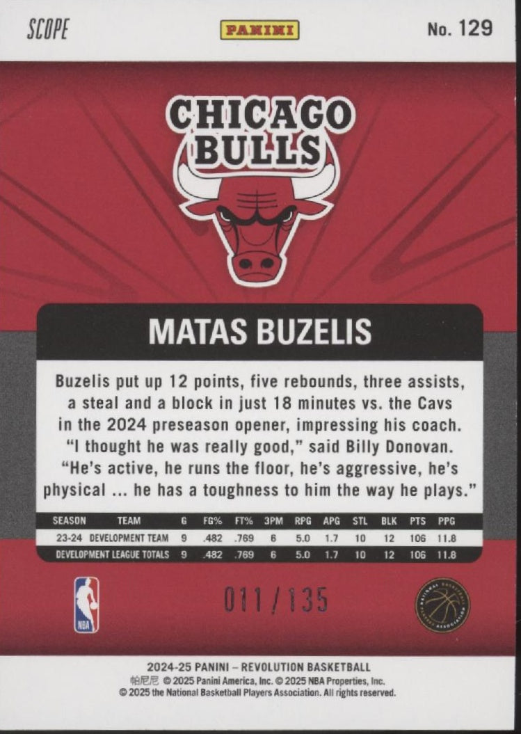 Matas Buzelis 2024-25 Panini Revolution Red Scope RC 011/135 #129