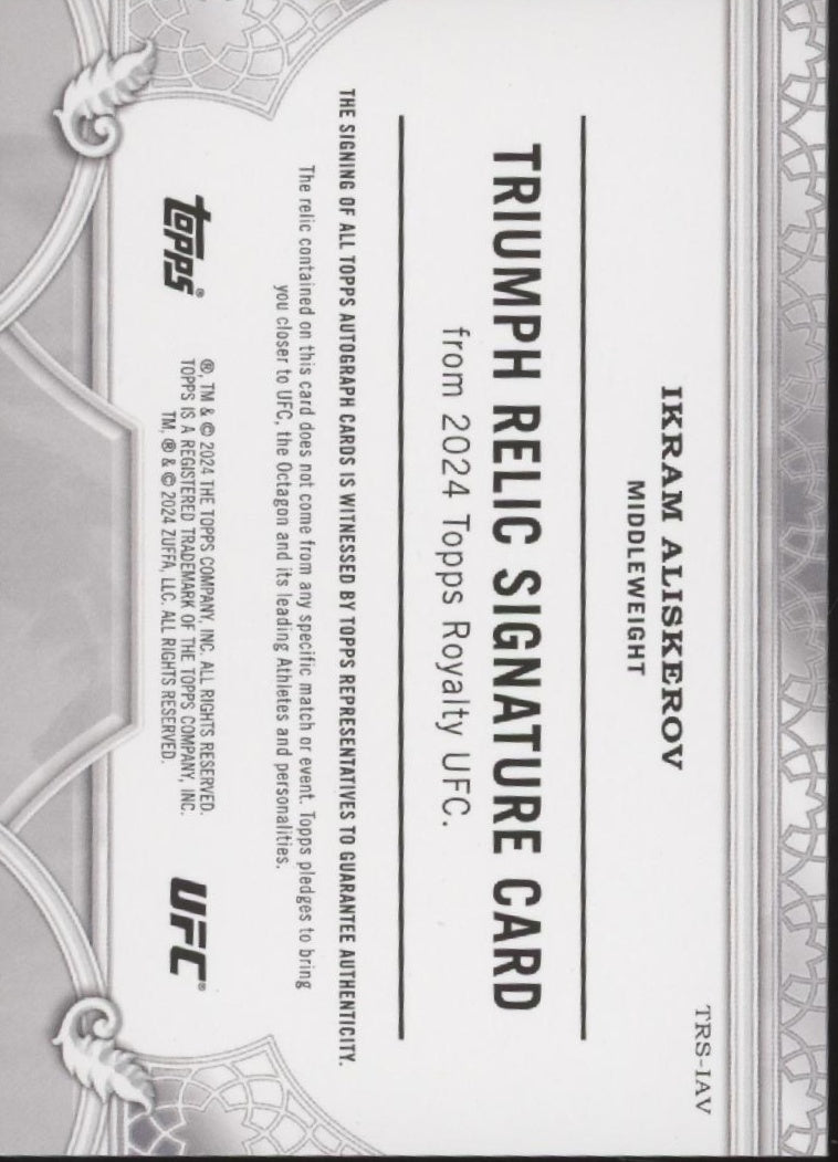 Ikram Aliskerov 2024 Topps Royalty Triumph Relic Signatures Swatch Auto 25/99