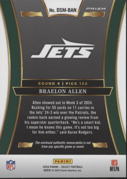 Braelon Allen 2024 Panini Select Red Prizm Swatch RC #DSM-BAN