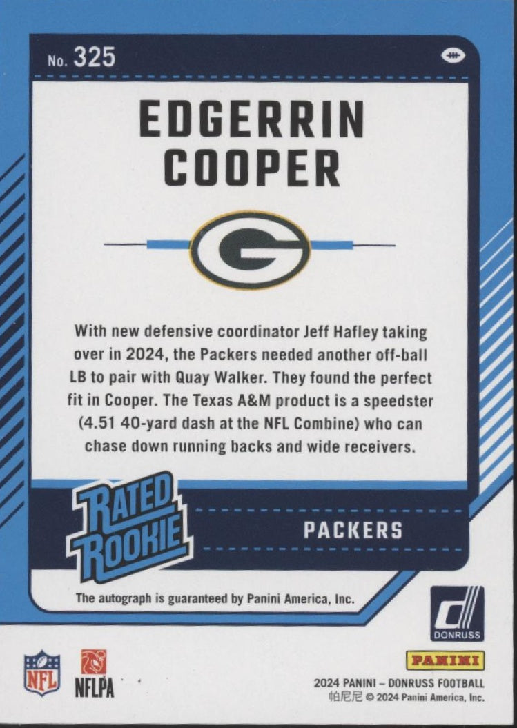 Edgerrin Cooper 2024 Panini Donruss Rated Rookie RC Auto 137/199 #325