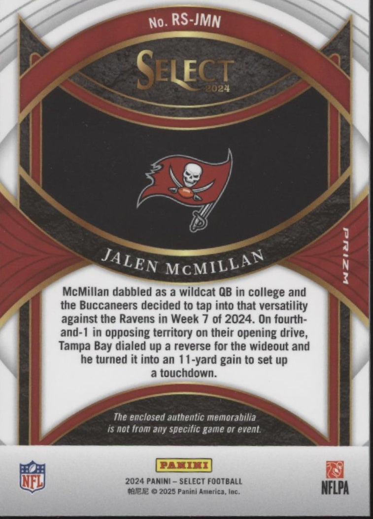 Jalen McMillan 2024 Panini Select Rookie Swatches Red Prizm Swatch RC #RS-JMN