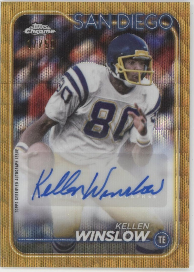 Kellen Winslow 2024 Topps Chrome Gold Wave Refractor Auto 17/50 #BA-KWI