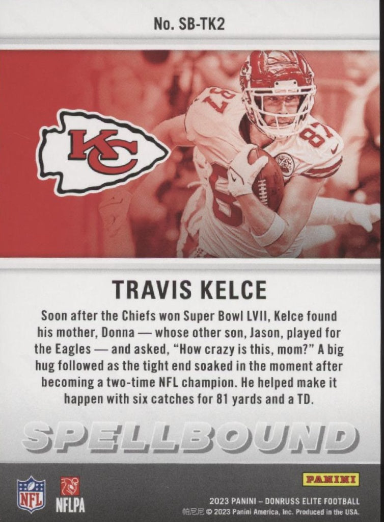 Travis Kelce 2023 Panini Donruss Elite Spellbound "E" 46/75 #SB-TK2
