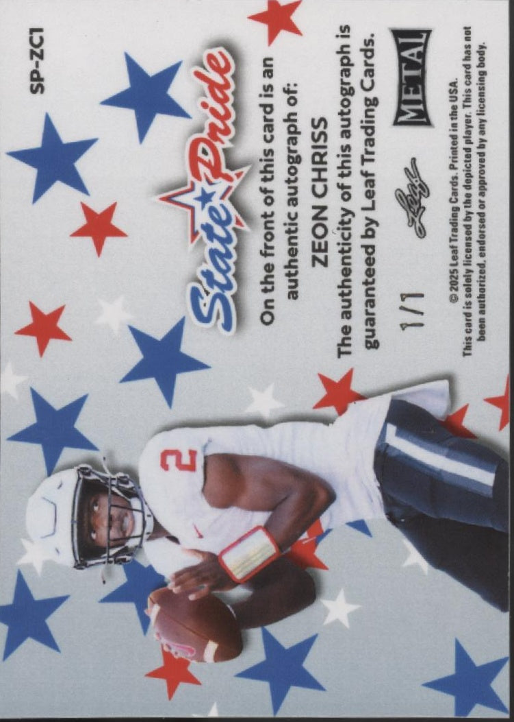 Zeon Chriss 2025 Leaf Metal State Pride Auto 1/1 #SP-ZC1