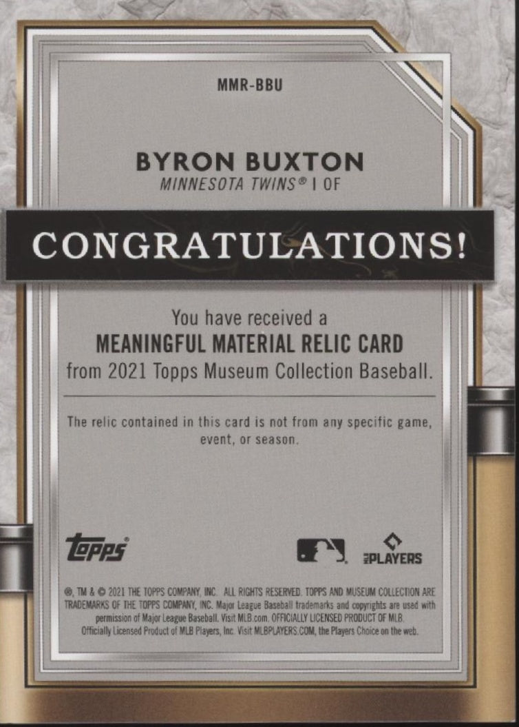 Byron Buxton 2021 Topps Museum Collection Meaningful Material Relic 15/50