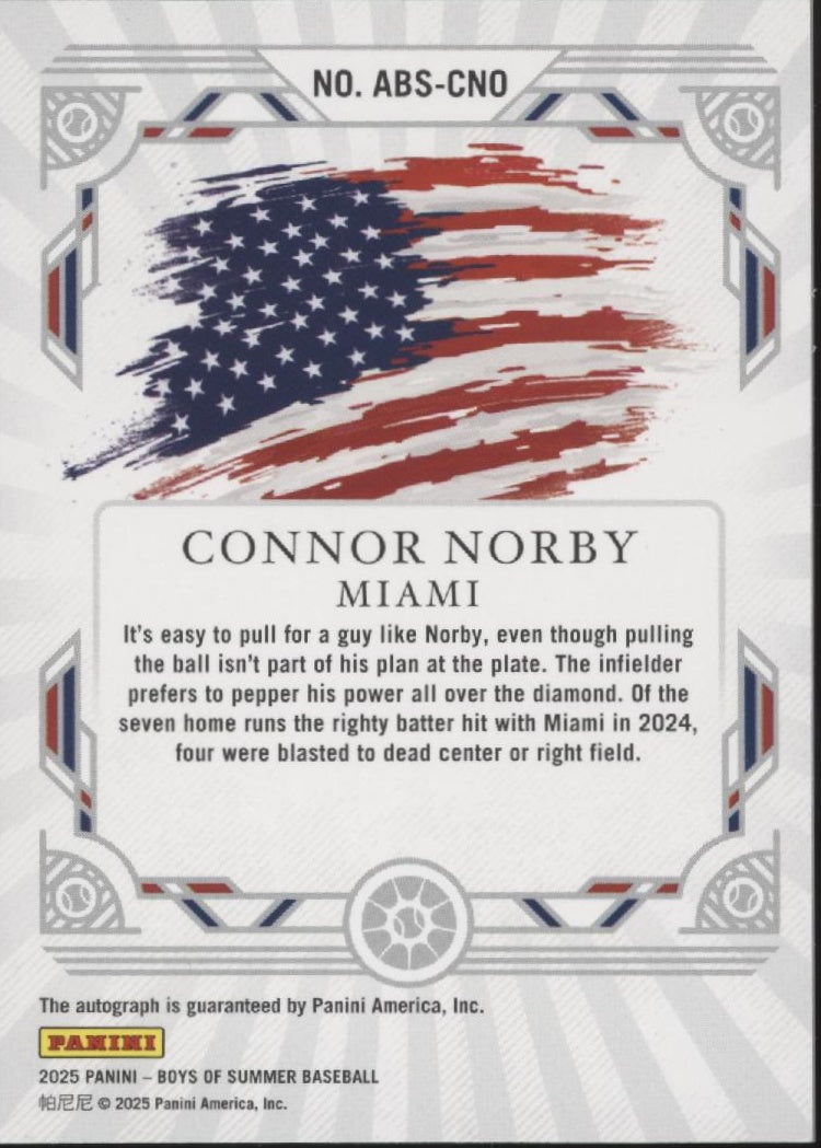 Connor Norby 2025 Panini Boys of Summer America's Best Auto 50/99 #ABS-CNO