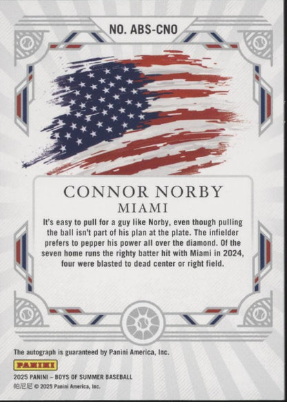 Connor Norby 2025 Panini Boys of Summer America's Best Auto 50/99 #ABS-CNO