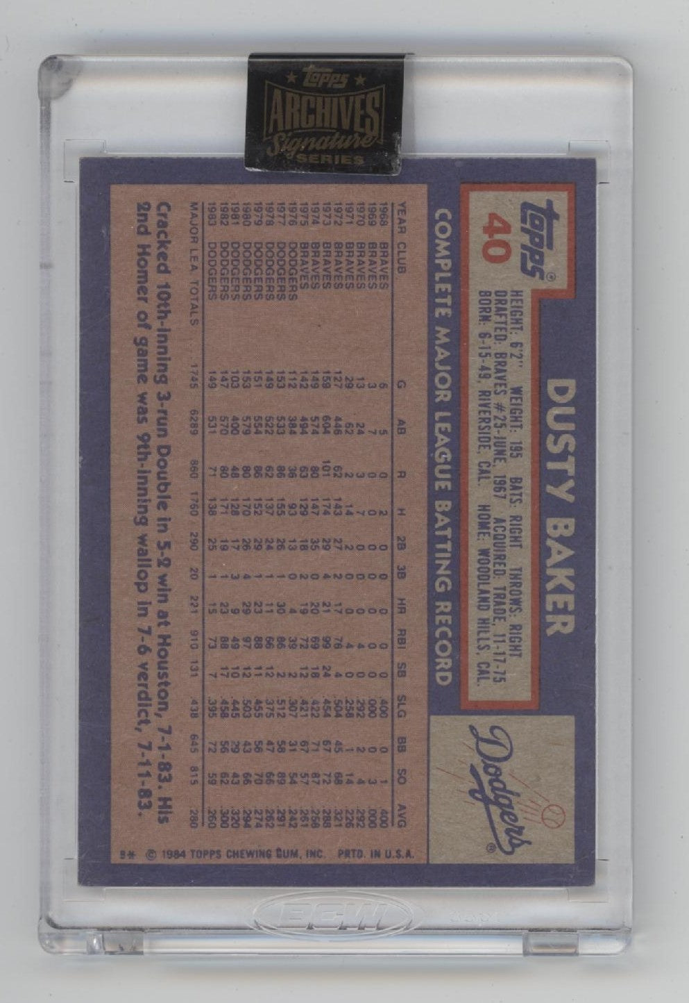 Dusty Baker 2021 Topps Archives Signature Series Auto 26/53 #40