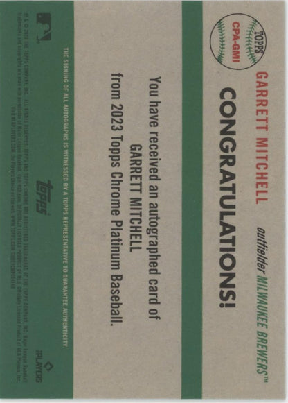 Garrett Mitchell 2023 Topps Chrome Platinum Aqua Refractor RC Auto 134/150