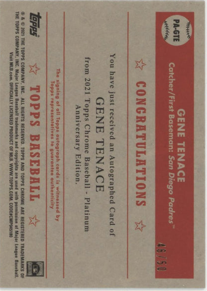 Gene Tenace 2021 Topps Chrome Platinum Gold Refractor Auto 46/50 #PA-GTE